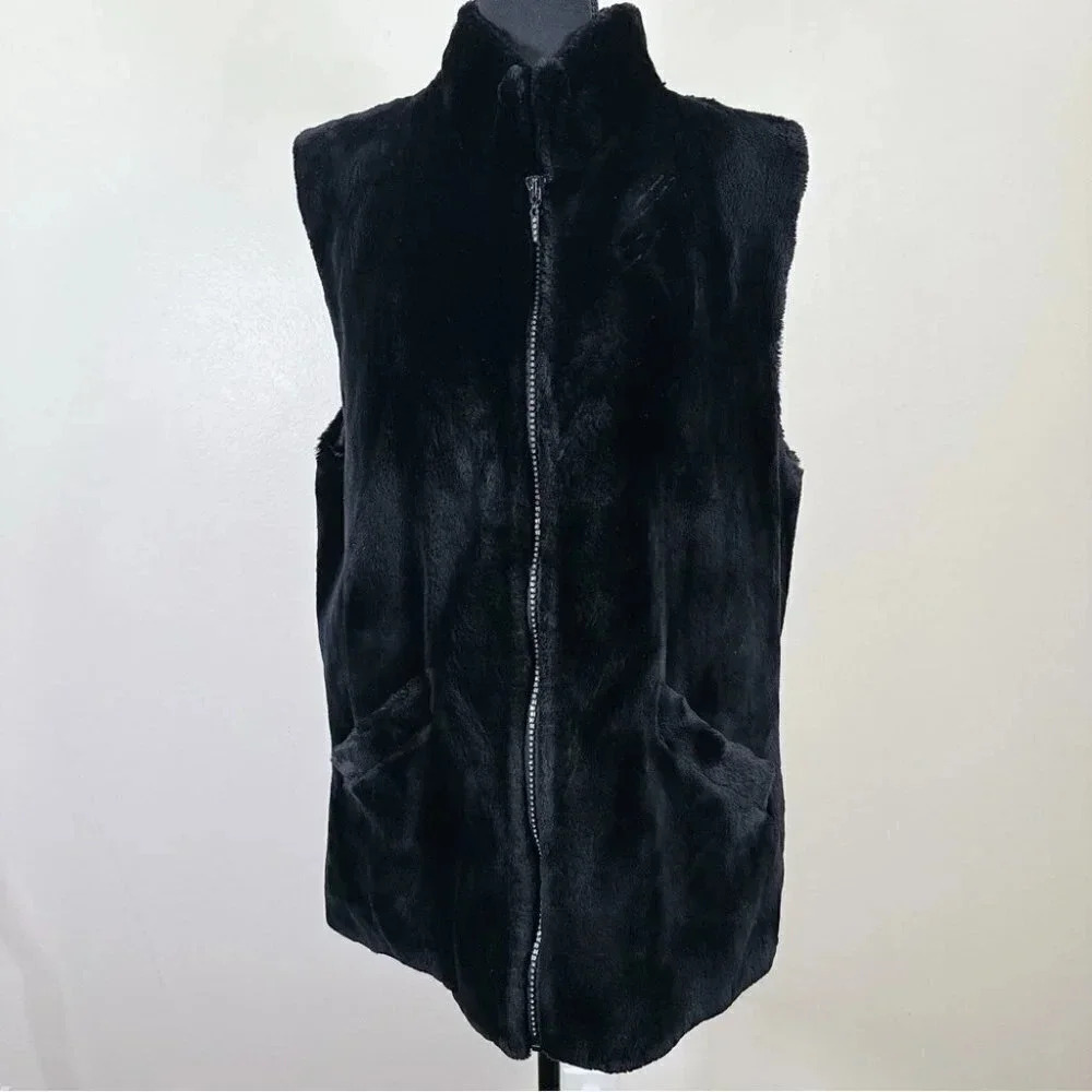 Vintage  Faux Fur Black Velvet Vest